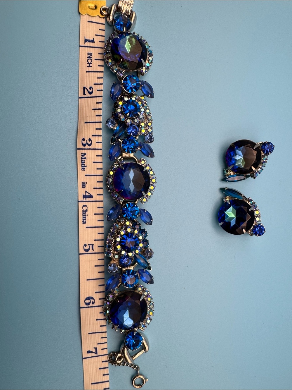 VTG Juliana Rhinestone Blue Watermelon Rivoli Aurora Borealis - Picture 3 of 9